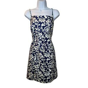 La Belle Fashions Inc Dress Size 11 Navy White Floral Cotton USA Made Vintage